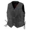 Black kids' leather vest with side laces and three snap closures, featuring classic design by Buffalo Leather Gear.