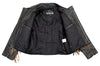 Inside view of Milwaukee Leather ladies' King SH2015 fringed two-tone cropped jacket with braiding detail, showcasing leather craftsmanship.