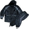 Milwaukee Leather NexGen men's black and grey waterproof hooded rain suit with armored design, suitable for wet weather.