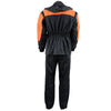 Milwaukee Leather NexGen Men's SH2051 black and orange waterproof armored rain suit, shown from the back.