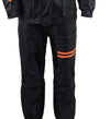 Milwaukee Leather NexGen men's black and orange waterproof armored rain suit with hood, designed for rain protection and durability.
