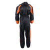Milwaukee Leather NexGen men's black and orange hooded waterproof armored rain suit, back view highlighting durable fabric and protective design.