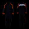Milwaukee Leather NexGen men's black and orange waterproof hooded rain suit with armored details, designed for outdoor protection.