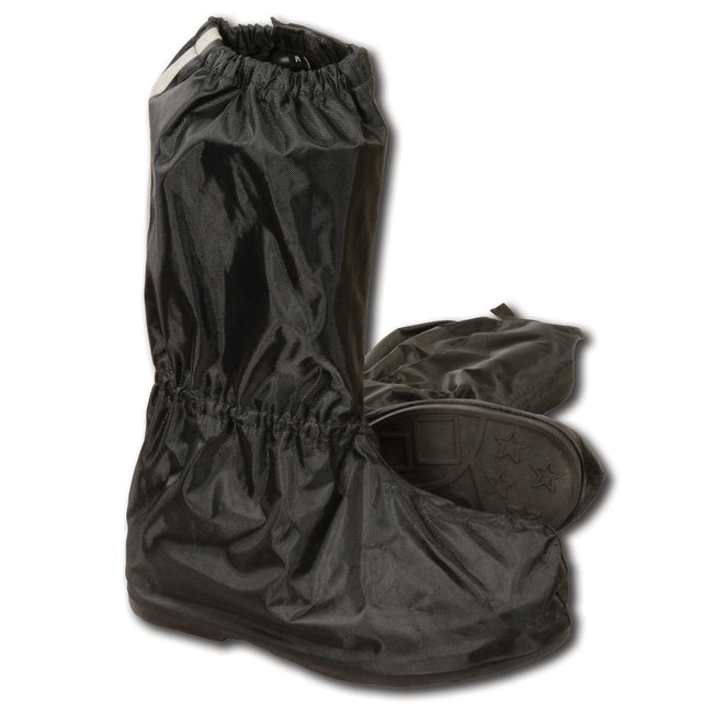 Milwaukee Leather men's black rain boot cover with full coverage and hard walking sole, designed for waterproof protection.