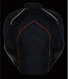 Milwaukee Leather NexGen SH2153 men's black and orange armored moto textile and leather combo jacket with protective padding.