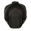 Milwaukee Leather NexGen SH2153 men's black and orange armored moto jacket with textile and leather panels, chest armor, and adjustable straps.