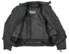 Inside view of Milwaukee Leather NexGen Men’s SH2177 black leather and textile vented racer jacket showing lining and interior details.