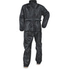 Milwaukee Leather Black Women lightweight Oxford nylon rain suit with water-resistant design, shown on a hanger.