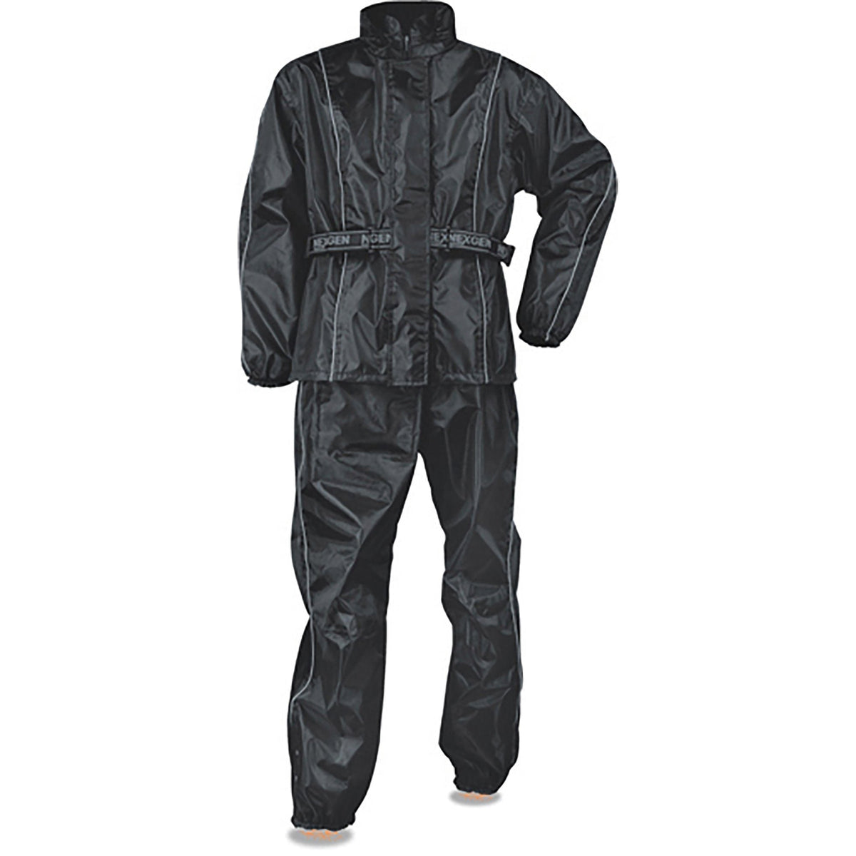 Milwaukee Leather Black Women lightweight Oxford nylon rain suit with water-resistant design, shown on a hanger.