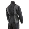 Milwaukee Leather women's black and grey waterproof rain suit with reflective piping, designed for outdoor protection and visibility.