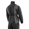 Milwaukee Leather Women's waterproof black and grey motorcycle rain suit with hood, shown from the back.