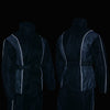 Milwaukee Leather Women's waterproof black and grey motorcycle rain suit with hood, designed for outdoor riding and weather protection.