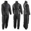 Milwaukee Leather NexGen women's waterproof motorcycle rain suit in black and grey with hood, suitable for outdoor riding.