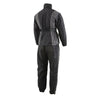 Milwaukee Leather women's black and grey waterproof rain suit with reflective piping, designed for outdoor protection.