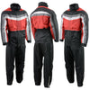 Milwaukee Leather NexGen Men's black and red waterproof rain suit with hood, designed for outdoor protection and visibility.