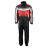 Milwaukee Leather NexGen men's black and red waterproof rain suit with hood, front view, designed for rain protection.