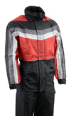 Milwaukee Leather NexGen men's black and red waterproof rain suit with hood, designed for outdoor protection.
