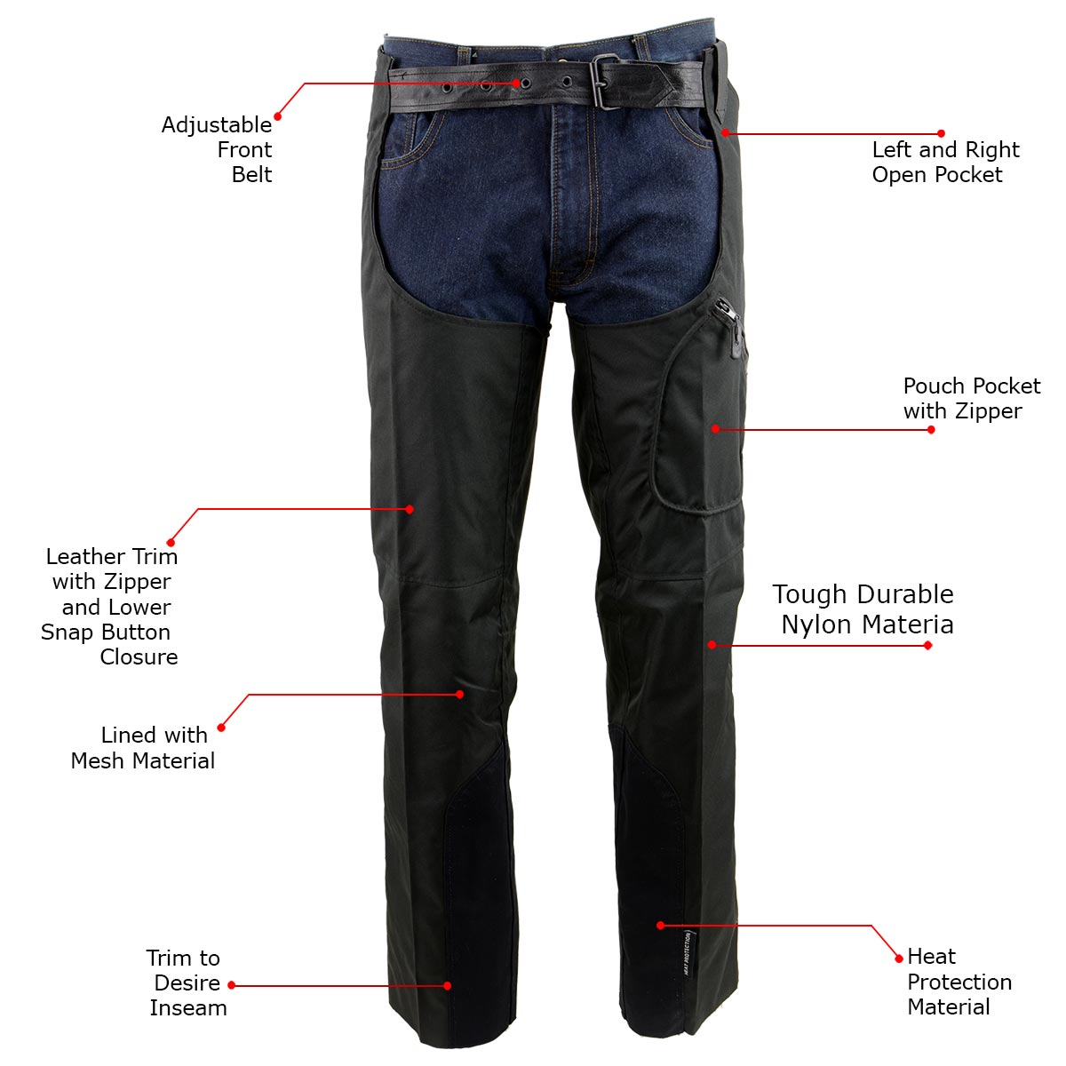 NexGen SH2258 Men's Black Textile Riding Chaps with Heat Protection ...