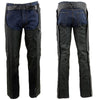 Milwaukee Leather NexGen SH2258 men's black textile riding chaps with heat protection, shown from front and back angles.