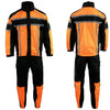 Milwaukee Leather men's black and orange water-resistant rain suit with reflective tape, front and back view.