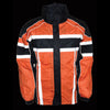 Milwaukee Leather men's black and orange water-resistant rain suit with reflective tape, shown front view at night.