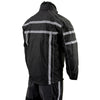 Milwaukee Leather men's black water-resistant rain suit with reflective tape, shown from the back.