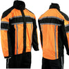 Milwaukee Leather men's black and orange waterproof rain suit with reflective tape, front and back view.