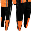 Milwaukee Leather men's black and orange water-resistant rain suit with reflective tape, shown from front and back.