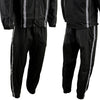 Milwaukee Leather men's black water-resistant rain suit with reflective tape, front and back view.