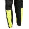 Milwaukee Leather men's black and neon green water-resistant motorcycle rain suit with reflective tape, suitable for outdoor riding.