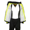 Milwaukee Leather men's black and neon green water-resistant motorcycle rain suit with reflective tape, designed for outdoor riding.