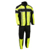Milwaukee Leather men's black and neon green waterproof motorcycle rain suit with reflective tape for outdoor riding.
