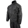 Milwaukee Leather NexGen SH2334 men's black waterproof rain suit with reflective flame skull design, ideal for rainy weather.