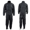 Milwaukee Leather NexGen SH2334 men's waterproof rain suit with reflective flame skull design, shown from front and back.