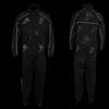 Milwaukee Leather NexGen SH2334 men's black waterproof rain suit with reflective flame skull design, front and back views.