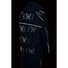 Milwaukee Leather women's black water-resistant rain suit with reflective butterfly patterns, designed for outdoor protection.