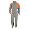Milwaukee Leather men's gray and orange water-resistant rain suit with reflective piping, designed for outdoor protection.