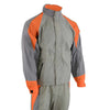 Milwaukee Leather men's gray and orange water-resistant rain suit with reflective piping, designed for outdoor protection.