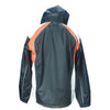 Milwaukee Leather NexGen Ladies SH2349 waterproof rain suit in black, beige, and orange with a hood, shown from the back.
