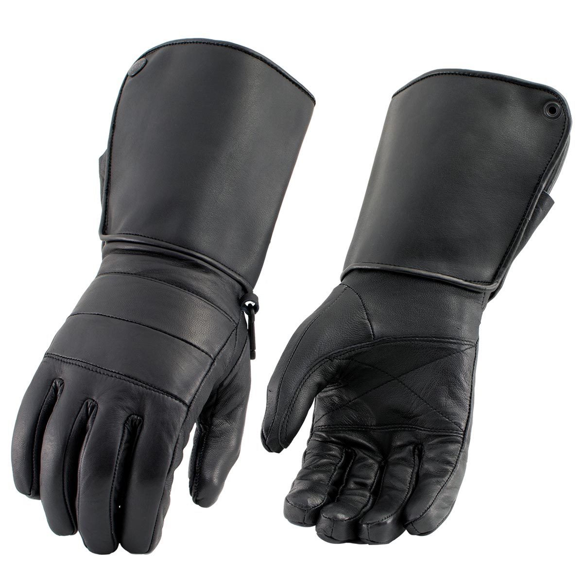 Milwaukee Leather SH262 Men s Black Leather Long Cuff Gauntlet Gloves with Zipper Closure