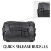 Milwaukee Leather SH535 small motorcycle leather roll bag mounted on sissy bar, quick-release web attachment for bikers.