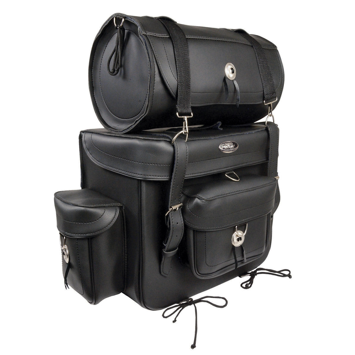 Milwaukee Leather SH539 black motorcycle PVC touring sissy bar bag with two spacious compartments for bikers.