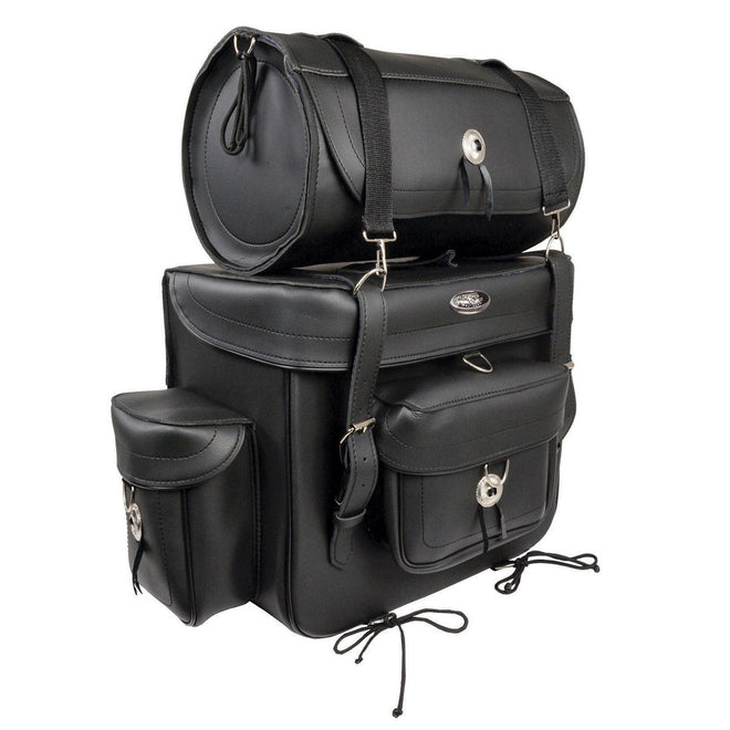 Milwaukee Leather SH539 black motorcycle PVC touring sissy bar bag with two spacious compartments for bikers.