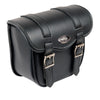 Milwaukee Leather SH545 black PVC motorcycle sissy bar bag with multiple compartments, mounted on a bike for storage.