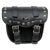 Milwaukee Leather SH546 small black PVC studded motorcycle sissy bar bag, biker accessory with multiple compartments and studded design.
