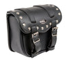 Milwaukee Leather SH546 black PVC studded motorcycle sissy bar bag with chrome accents, designed for biker luggage storage.