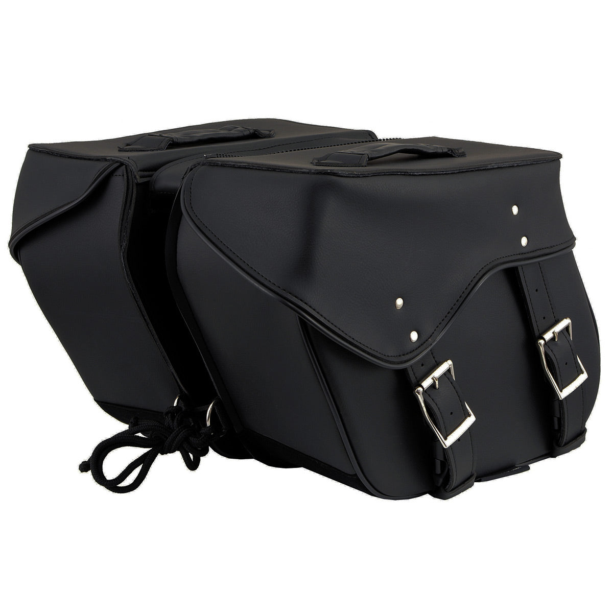 Milwaukee Leather black PVC zip-off motorcycle saddlebag with large size, throwover design, and secure zipper closure.