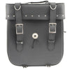 Milwaukee Leather SH581 black studded PVC sissy bar motorcycle bag attached to a bike's sissy bar, showcasing durable biker bag design.
