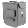 Milwaukee Leather black PVC sissy bar motorcycle bag with studs, designed for bikers, featuring a sturdy, compact storage solution.