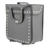 Milwaukee Leather SH582 black studded PVC sissy bar motorcycle bag attached to a bike's sissy bar, designed for biker bags.